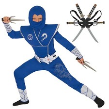 Kids Deluxe Blue Ninja Costume Toys Swords Boys Girls Warrior Suit Halloween