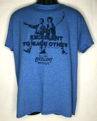 Bill & Ted Excellent Adventure Gildan Graphic T-Shirt Blue Crew Neck Tee Size L