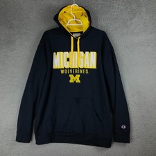 Champion Authentic Athleticwear Michigan Wolverines Long Sleeve Blue Hoodie LG