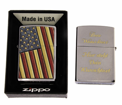 Zippo Feuerzeug Wooden Flag USA Flagge auf Wunsch mit kostenloser Gravur