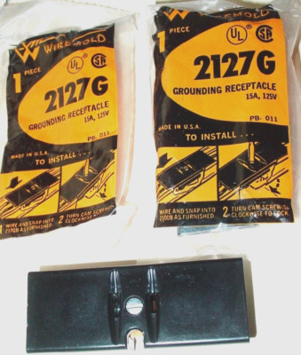 2 VINTAGE WIREMOLD GROUNDING MULTI RECEPTACLE 2127G ART DECO BLACK LOT USA NOS