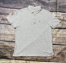 Vineyard Vines Polo Shirt Men's Medium Linen Cotton Gray White Stripes Whale