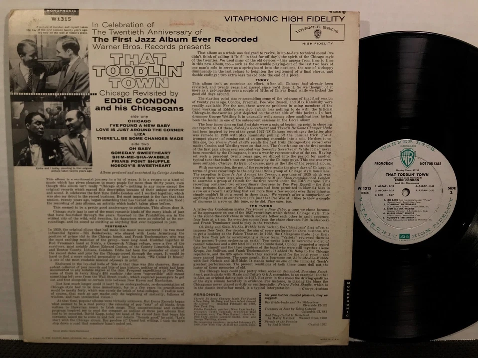 EDDIE CONDON That Toddlin’ Town LP WARNER BROS W 1315 MONO DG DJ PROMO 1959 Jazz - Image 2 of 2