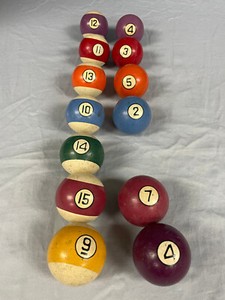 13 Vintage Pool Billiard Pocket Balls Stripes and Solids