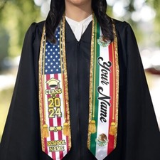 Custom name Mexican Graduation Sash Mexican American Flag Graduation Stole 2025