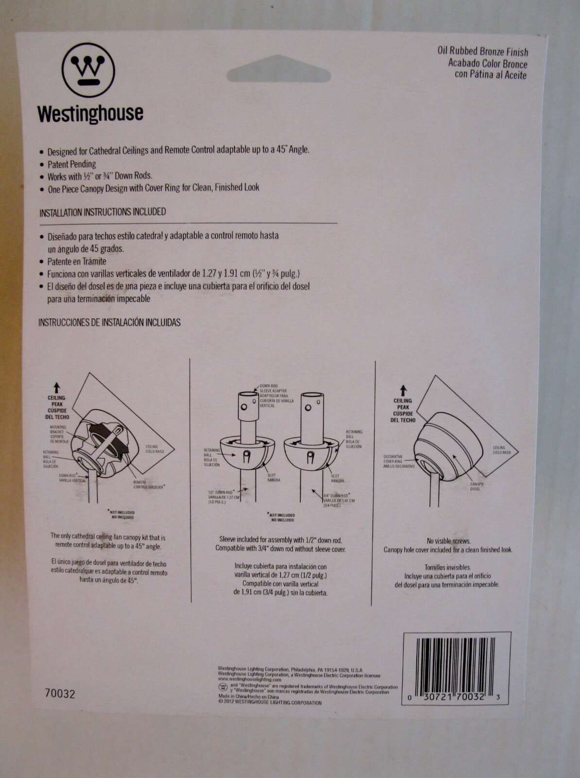 Westinghouse Baldachin-Set 45 Grad – ölgeriebene Bronze, Für Deckenventilator An Schrägdecken