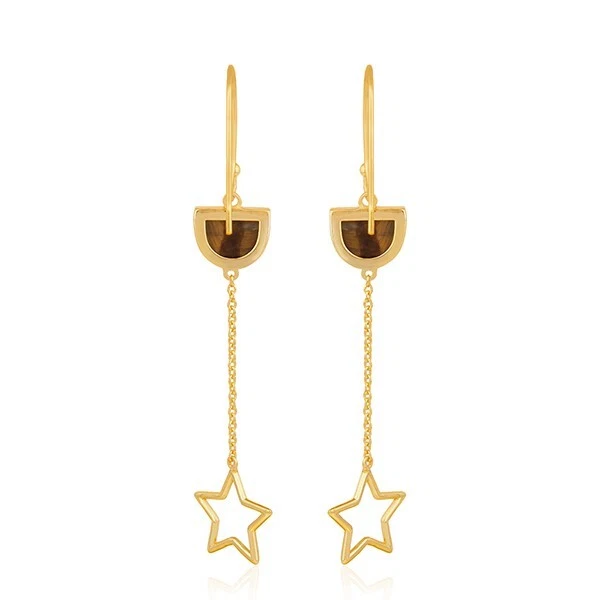 Atractivo pendiente con dije de diseñador enchapado en oro con forma de D ojo de tigre para regalo Foto 3 de 4