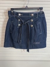 Guess Girls Blue Denim Jean Skirt Belt Pockets Silver Buttons Size 14 EUC