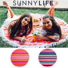 Genuine SUNNYLIFE Round Beach or Pool Towel with Fringe Cotton 150cm Reversible