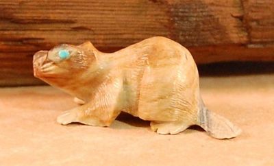 Zuni Beaver Fetish by Dane Malani *SIGNED* New Picasso Marble  f8253