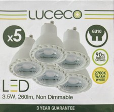 5 Pack Of LED GU10 3.5W = 35W Light Bulbs Warm White 260 Lumens Non-Dimmable New