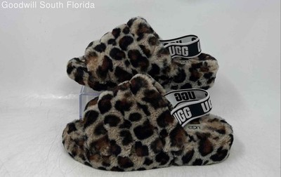 UGG Womens Fluff Yeah Multicolor Animal Print Open Toe Slide Slippers Size 7