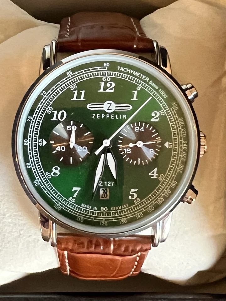 Graf Zeppelin LZ 127 Men’s Watch Los Angeles Green On Brown Leather Strap - Image 2 of 4