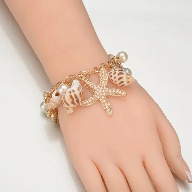 Bohemian Starfish Shell Charm Bracelet Sea Theme Bangle Strand Girls Jewelry - Image 3 of 4
