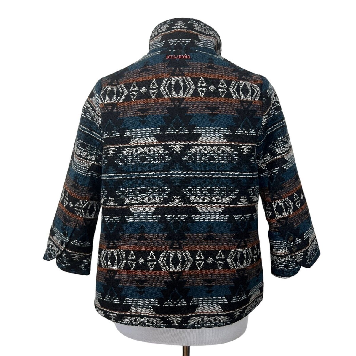 Billabong Womens Aztec Print Snap Up Small Jacket Southwest High Neck Wool Coat View 5