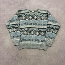 Vintage Knitted Jumper abstract patterned grandad knit sweater Men's L