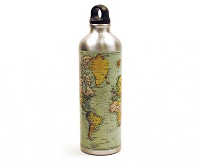 Gift Republic Man of the World Map Water Bottle, 9.75'' L, Aluminum