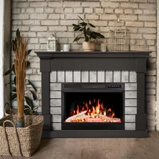 50”Electric Fireplace Mantel Wooden Surround Firebox, TV Stand with Freestanding