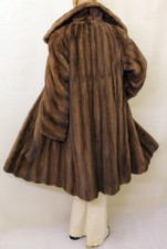 REAL MINK FUR SAGA BROWN SABLE HUE DEMI BUFF SWING COAT 12-14-16 UK / XL VISONE