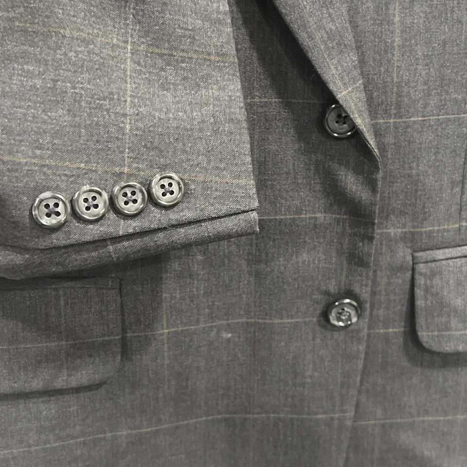 Men’s Vintage BURBERRY Suit Size 44R Pants 36Wx32L Burberrys’ Gray Brown Plaid - Image 4 of 4