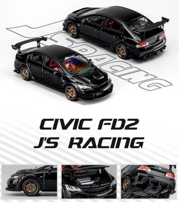 1/64 HONDA CIVIC FD2 J's Racing W/Interior/Engine Model Car -BLACK