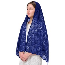 S120 Long Lace Mantilla Veil Head Wrap Shawl Catholic Wedding Chapel Floral Cap