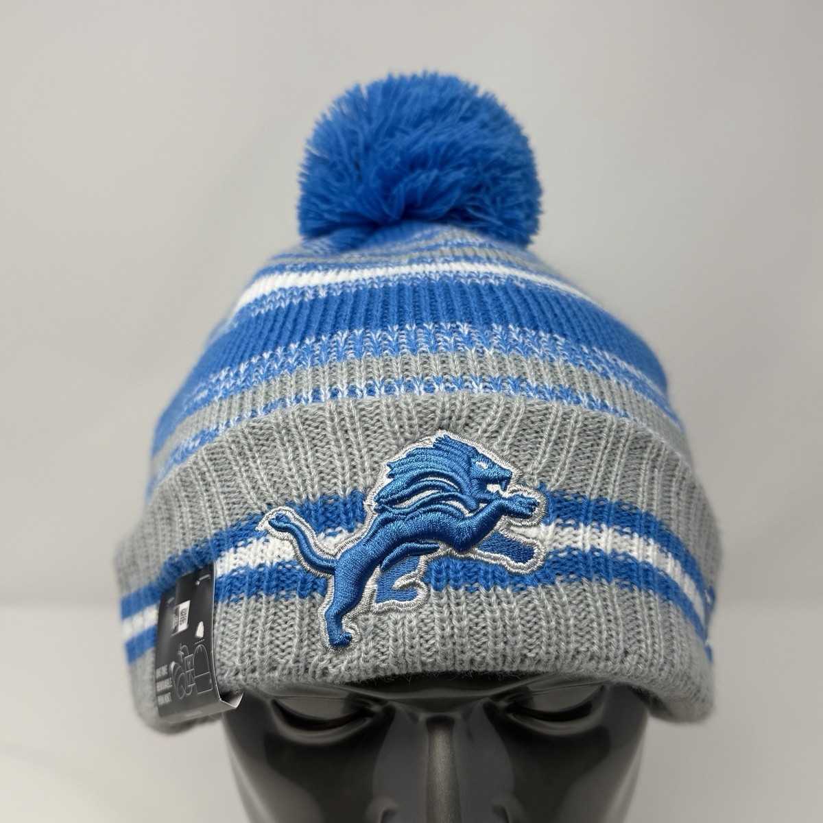 New Era Detroit Lions Removable Pom Knit Beanie Hat Blue 