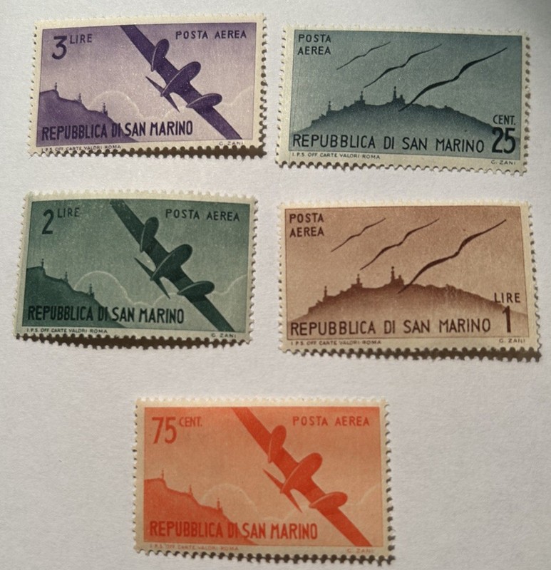 SAN MARINO SC# C41-5 1946 AVIATION MNH XF OLD CLASSIC AIR MAIL STAMP SET