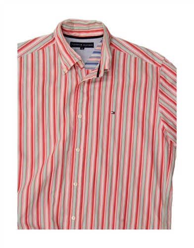 TOMMY HILFIGER Mens Short Sleeve Shirt Medium Red Striped Cotton BS02 - Picture 3 of 3