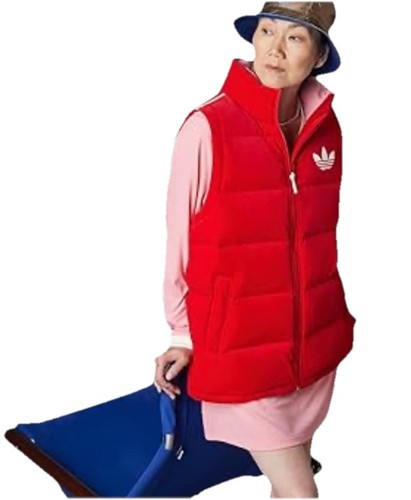 Adidas Puffer Vest Gilet Adicolor 70s Red Velvet Velour Large UK14 US10 £170 - Picture 13 of 20