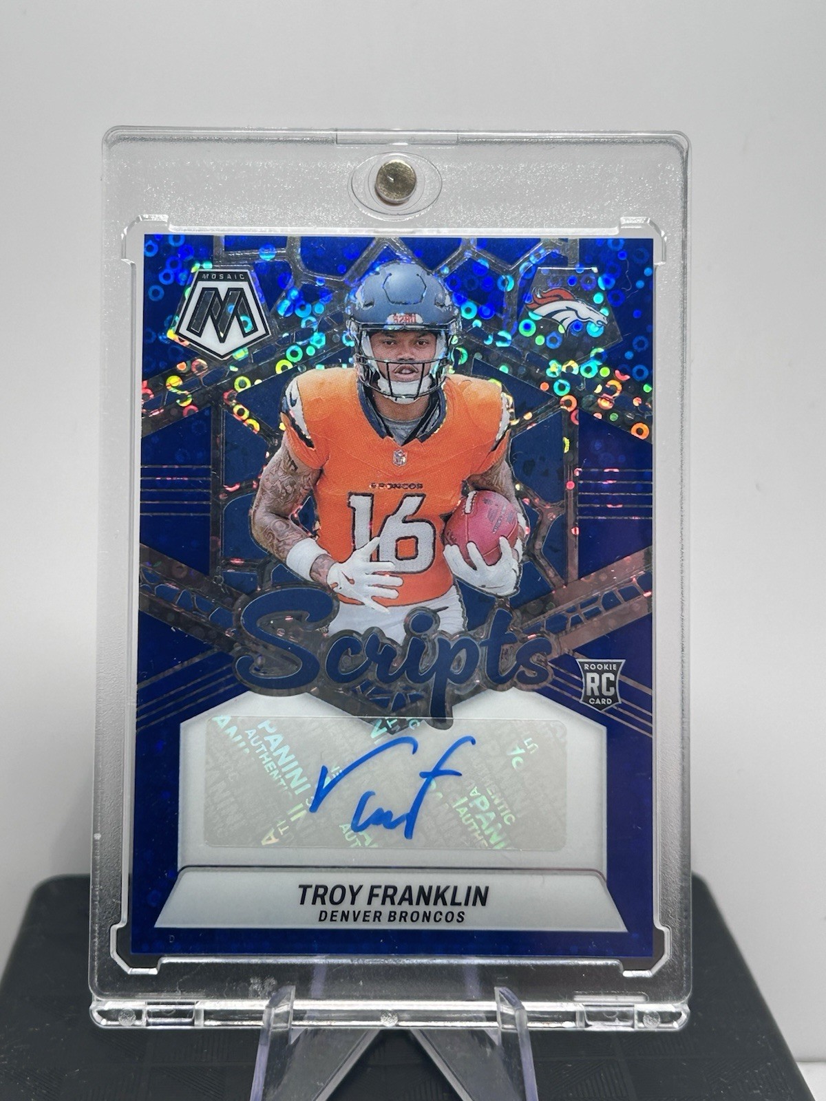 2024 Mosaic - Rookie Scripts Troy Franklin #RS-TFN No Huddle Blue Auto