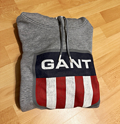 GANT Herren Hoodie Kapuzenpullover Grau Gr. L mit Logo, Kapuze & Zugband