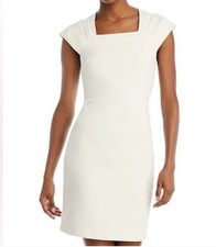 Alice + Olivia Kiro Pleated Shoulder Sheath Dress Ivory Cream Size 4 NWOT