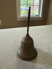 Antique VTG Solid Brass Dinner Bell with Long Thin Handle 6"
