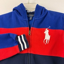 Polo Ralph Lauren Hoodie Kids L 14-16 Blue Red Colorblock Big Pony Full Zip