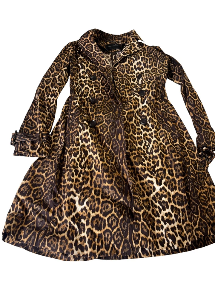 BCBGMAXAZRIA 风衣女式 XS 棕色豹纹口袋腰带 179 美元 — 第 2/4 张图片