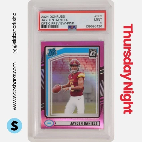 2024 PANINI DONRUSS #389 JAYDEN DANIELS OPTIC RATED ROOKIE PREVIEW PINK PSA 9