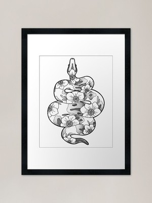 Narzissen Python - Blumen Schlange Rahmen gerahmt Wandbild Poster Leinwanddruck Bild