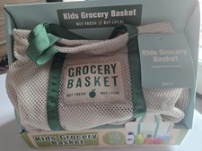 Kids Grocery Basket Plush Play Set w/ 5 Items, White, Ages 3-4