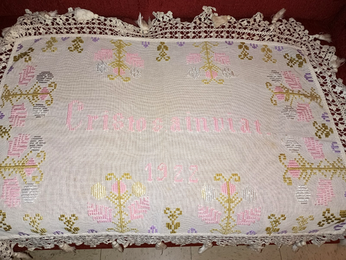 Antiguo Mantel de Pascua Aguja Rumano Cristos a Inviat Encaje Floral 1922 - Imagen 5 de 5