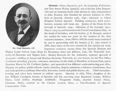 Fred Bennett of St Germains, Felixstowe - Antiker Druck 1912