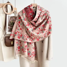 Soft Floral Cashmere Feel Scarf Wrap Shawl Oversized Winter Fringe 25"x72"