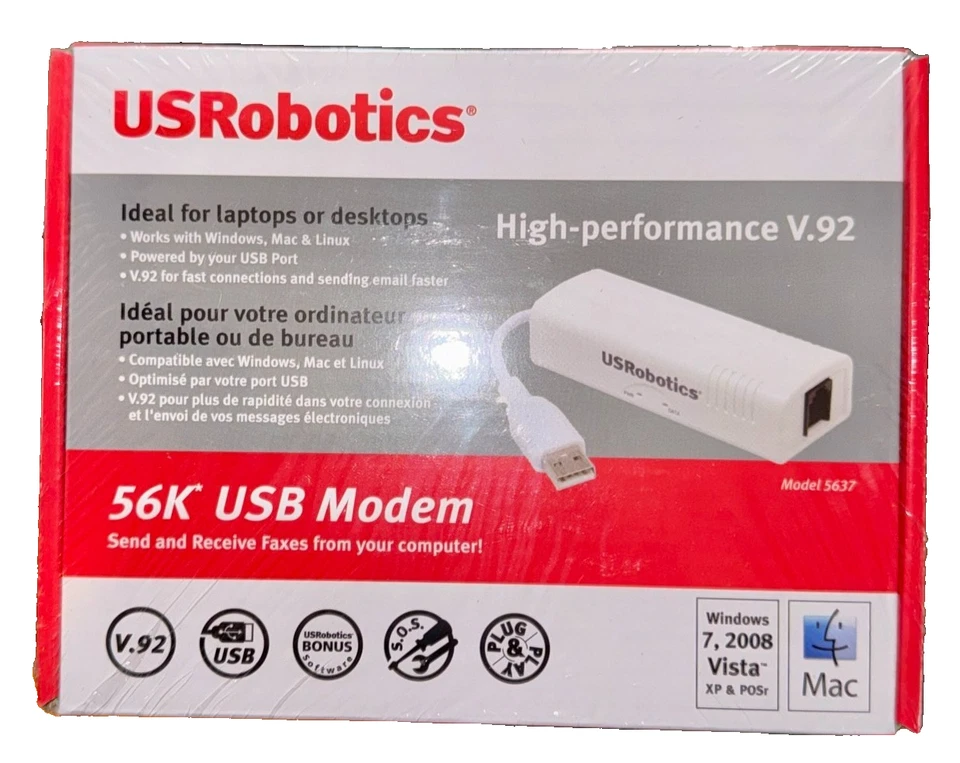 US Robotics 56K USB V.92 Modem USR5637 CD, manual, cable, FACTORY SEALED NEW - Image 2 of 4