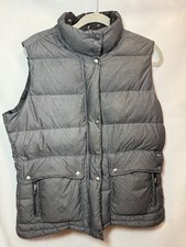 Vtg Womens Woolrich Quilted Puffer Vest Duck Down Lg Gray Full Zip Snap Pockets
