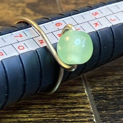 Wire Wrap Ring Size 6.5 Light Green Bead Silver Tone Minimalist Freeform