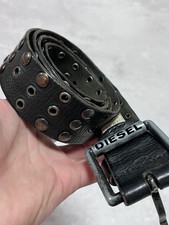 DIESEL Y2K Black Leather Belt Men’s Grommeted Punk Vintage Style - Size 80