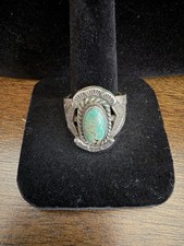 Vintage Sterling Silver Turquoise Ring Wide Band Southwestern Native Style