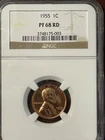 1955 1¢ NGC PF68 RD Proof Lincoln Cent RED -FREE SHIPPING-