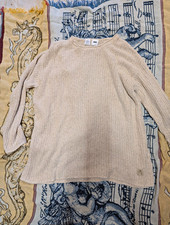 DKNY Women  s Petites PP Beige 100 Cotton Knit Crewneck Pullover Logo