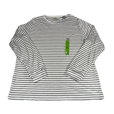 Primark Womens Striped Long Sleeve Shirt White Gray Crew Neck M NWT G306